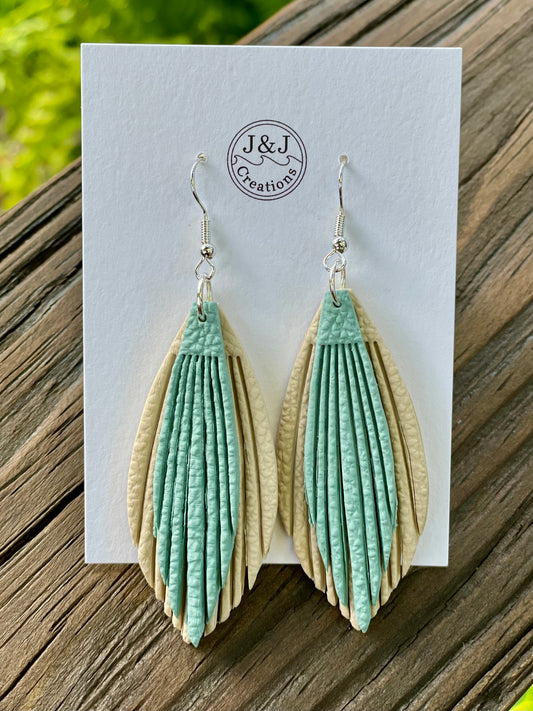 Dusty Green & Natural Faux Leather with Silver Tone