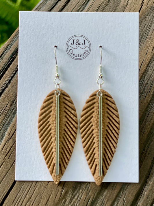 Brown Faux Leather Feather with Silver Tone