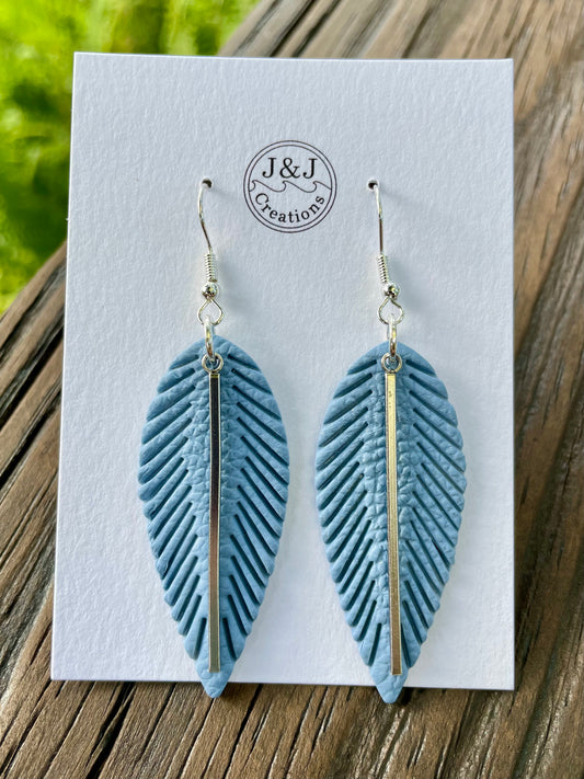 Blue Faux Leather Feather with Silver Tone