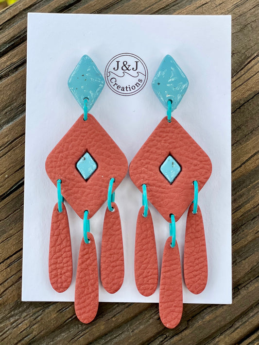 Red Rocks & Turquoise Dangle 3 1/4" long