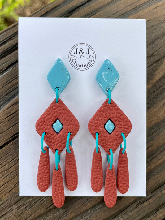 Red Rocks & Turquoise Dangle 2 3/4" long