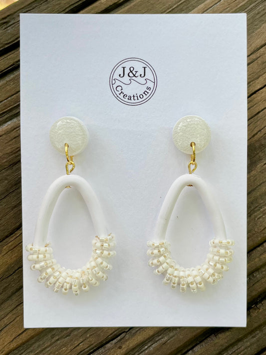 White Beaded with Gold Tone