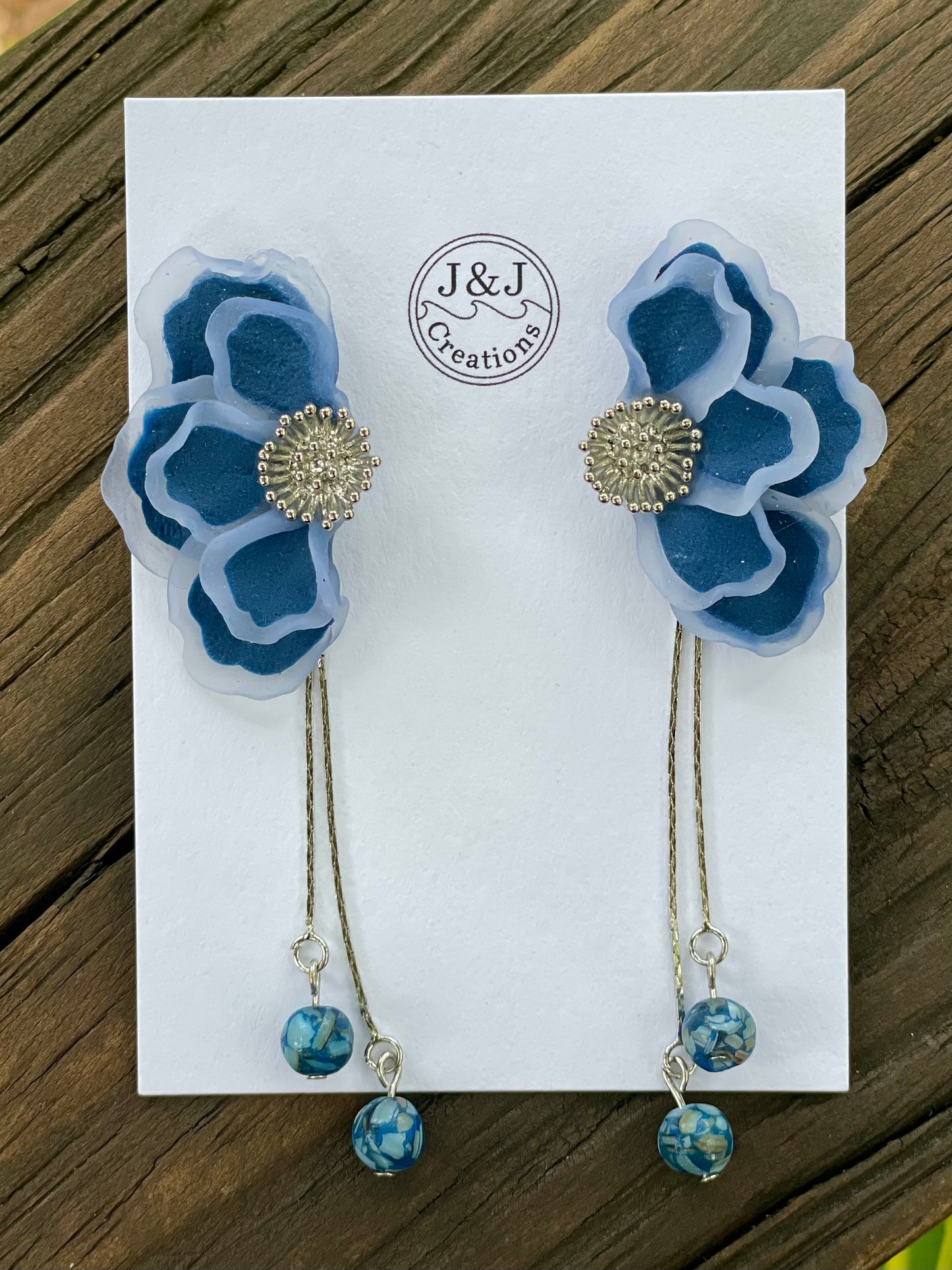 Blue & White with Silver Tone (worn with or without chains)