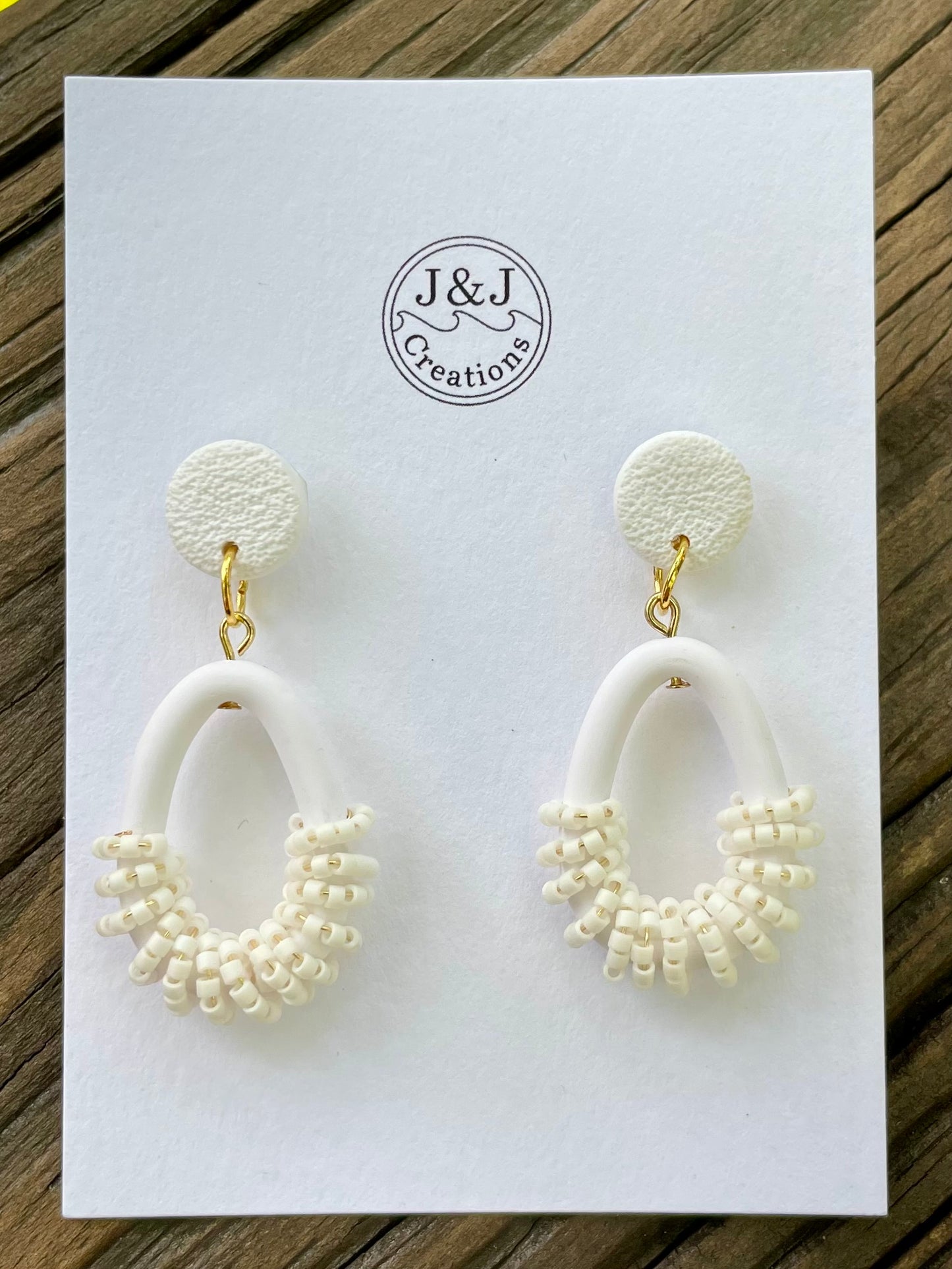 White Beaded with Gold Tone