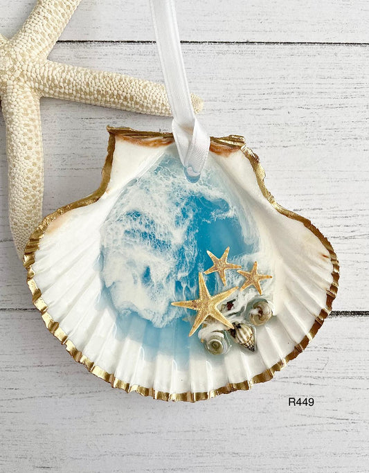 Shell Christmas Ornament with Gold Edging